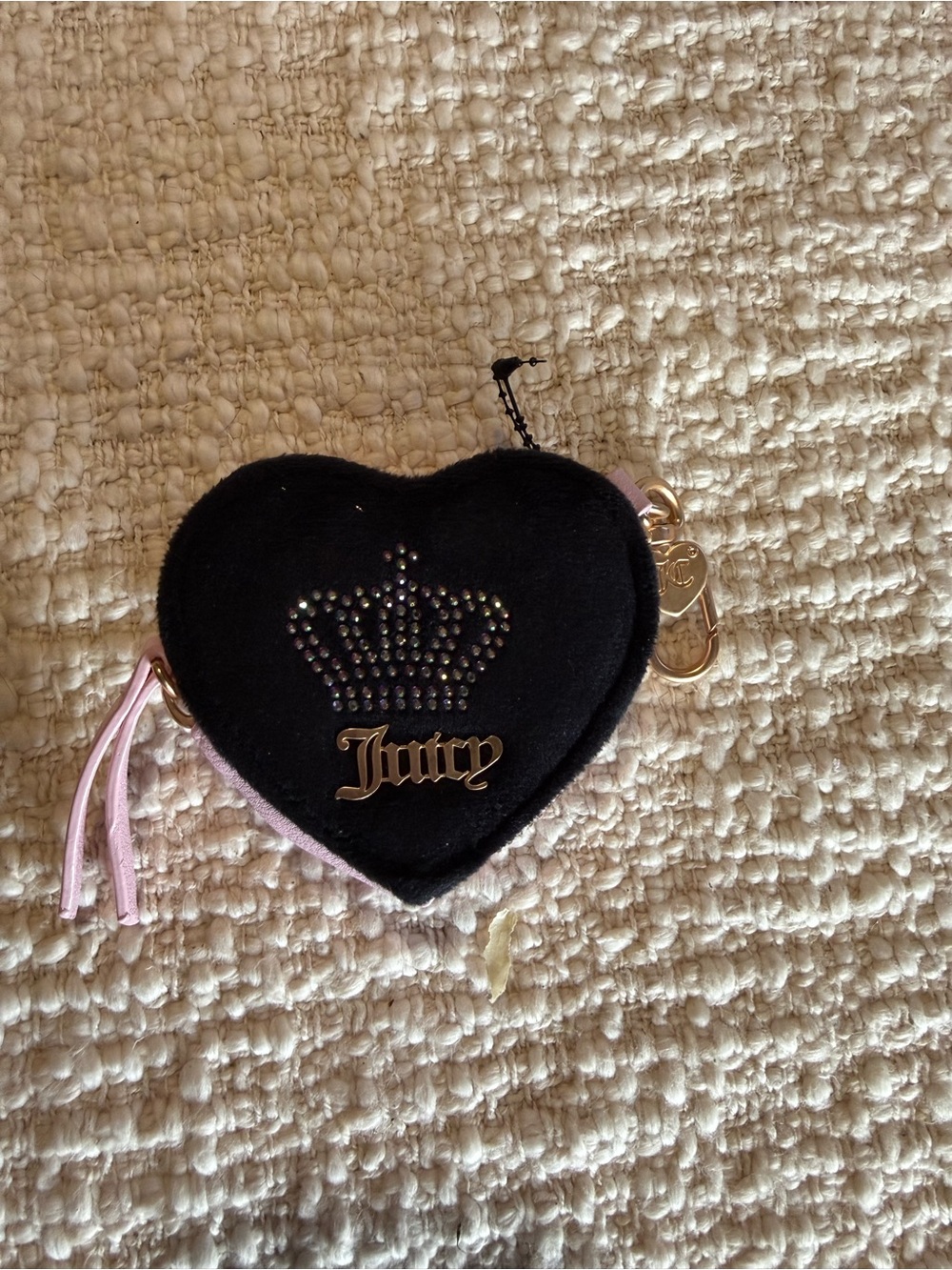 Juicy Couture Heart Rhinestone Zip Around Key Fob Purse Charm NWOT Adorable